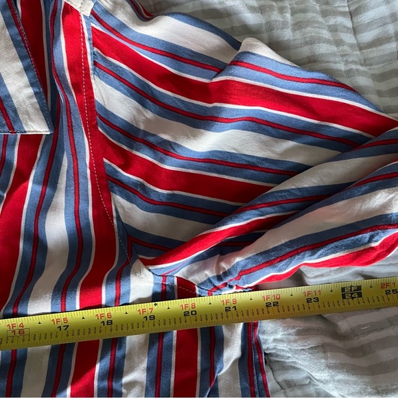 Striped button-up collared peplum shirt red white and blue high-low shirt - Picture 9 of 9